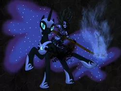 Size: 2048x1536 | Tagged: suggestive, artist:that1andonly, derpibooru import, nightmare moon, alicorn, pony, belly button, brutal legend, crossover, drowned ophelia, female, humans riding ponies, mare, ophelia, scythe