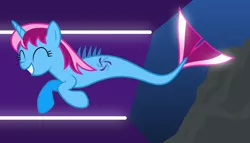 Size: 11200x6400 | Tagged: absurd resolution, albumin flask, artist:parclytaxel, bioluminescent, derpibooru import, hippocampus, lights, merpony, oc, oc:parcly taxel, rock, safe, solo, species swap, .svg available, swimming, underwater, unofficial characters only, vector