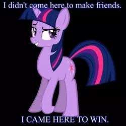 Size: 894x894 | Tagged: safe, derpibooru import, edit, twilight sparkle, caption, forever alone, friends, friendship, grin, meme, reality television, smug, smuglight sparkle, solo, text