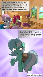 Size: 1280x2249 | Tagged: apple bloom, artist:lightningnickel, ask, cutie mark crusaders, lyra heartstrings, professor lyra, safe, scootaloo, sweetie belle, tumblr