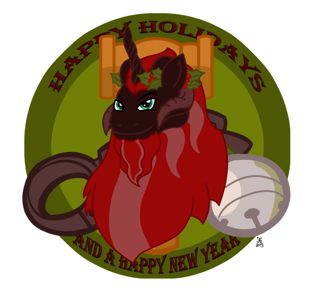 Size: 3715x3546 | Tagged: artist:tricornking, bell, chains, crown of holly, cutie mark, derpibooru import, gavel, hammer, high res, holly, king krampus, krampus, oc, oc:king krampus, safe, the lord of aldheim, tricorn, unofficial characters only, wreath