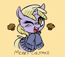 Size: 500x440 | Tagged: artist:gogglesparks, artist:haute-claire, clothes, derpibooru import, dinky hooves, muffin, safe, solo, sweater, wink