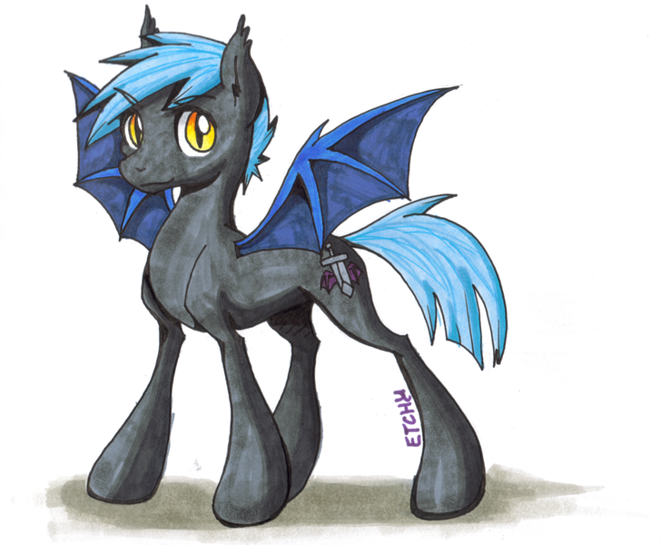 Size: 1024x844 | Tagged: safe, artist:mikixthexgreat, derpibooru import, oc, oc:aero blade, unofficial characters only, bat pony, pony, night guard, royal guard, solo, traditional art