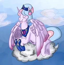 Size: 1562x1587 | Tagged: safe, artist:dolly, artist:twizzle, derpibooru import, oc, oc:bundle joy, unofficial characters only, alicorn, pony, alicorn oc, belly, cloud, cloudy, colored, pregnant, solo