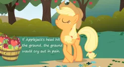 Size: 800x433 | Tagged: apple, applejack, crossed legs, dark matter, derpibooru import, edit, edited screencap, eyes closed, friendship is magic, insane pony thread, safe, screencap, solo