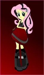 Size: 652x1105 | Tagged: safe, artist:aswmkid3, derpibooru import, fluttershy, equestria girls, alternate hairstyle, boots, clothes, cute, dress, emo, emoshy, eqg promo pose set, happy, shyabetes, skirt, smiling, solo, tanktop