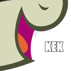 Size: 612x612 | Tagged: safe, derpibooru import, oc, oc:rosewood, unofficial characters only, bat pony, pony, /mlp/, caption, close-up, fangs, image macro, kek, meme, mouth, nose, nostrils, open mouth, smiling, solo, teeth, tongue out, tooth