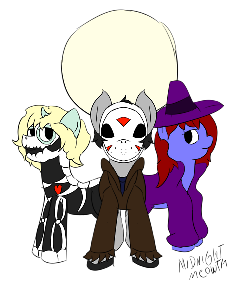 Size: 500x582 | Tagged: artist:midnightmeowth, clothes, costume, derpibooru import, halloween, jason voorhees, oc, oc:arty, safe, simple background, skeleton, skeleton costume, transparent background, unofficial characters only, witch