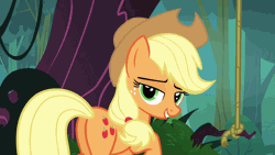 Size: 1500x844 | Tagged: safe, artist:dtkraus, derpibooru import, edit, edited screencap, screencap, applejack, earth pony, pony, spike at your service, animated, bedroom eyes, eyebrow wiggle, eyebrows, female, freckles, hat, looking at you, mare, out of context, plot, smiling, solo, stupid sexy applejack