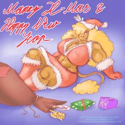 Size: 500x500 | Tagged: anthro, artist:weasselk, ask strongheart, big breasts, big strongheart, breasts, buffalo, busty little strongheart, christmas, cleavage, derpibooru import, erect nipples, female, happy new year, holiday, huge breasts, impossibly large breasts, little strongheart, muscles, nipple outline, solo, solo female, suggestive, tumblr, twilight scepter