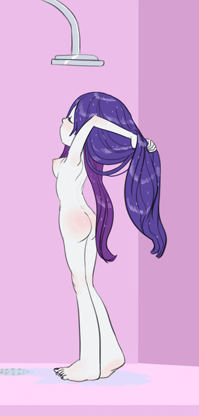 Size: 540x1125 | Tagged: questionable, artist:carnifex, derpibooru import, rarity, equestria girls, ass, breasts, female, impossibly large feet, nail polish, nipples, nudity, shower, solo, solo female