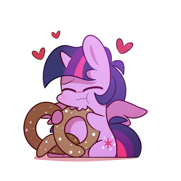 Size: 1000x1000 | Tagged: safe, artist:lifeloser, derpibooru import, twilight sparkle, twilight sparkle (alicorn), alicorn, pony, biting, chibi, cute, eyes closed, female, heart, mare, pretzel, pretzel coordination, simple background, solo, twiabetes, twipretzel, white background