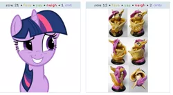 Size: 517x284 | Tagged: safe, derpibooru import, fluttershy, twilight sparkle, bat pony, pony, derpibooru, custom, exploitable meme, flutterbat, irl, juxtaposition, juxtaposition win, meme, meta, photo, race swap, sculpture