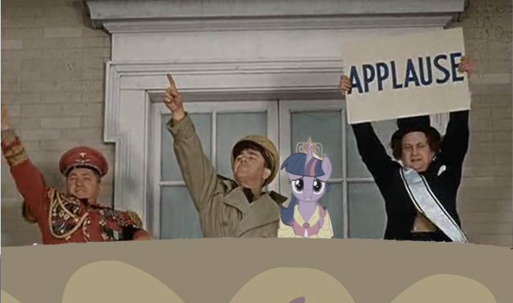 Size: 721x426 | Tagged: safe, derpibooru import, twilight sparkle, twilight sparkle (alicorn), alicorn, pony, coronation, curly howard, female, larry fine, mare, moe howard, ponies in movies, the three stooges