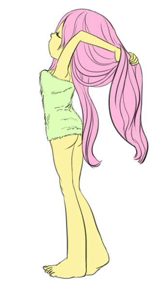 Size: 405x700 | Tagged: questionable, artist:carnifex, derpibooru import, fluttershy, equestria girls, ass, bottomless, clothes, female, recolor, solo, solo female, towel