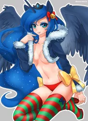 Size: 1200x1650 | Tagged: adorasexy, artist:racoonsan, belly button, boots, breasts, clothes, cute, eared humanization, female, happy new year, high heel boots, horned humanization, human, humanized, light skin, panties, princess luna, sexy, socks, solo, solo female, suggestive, thigh boots, thigh highs, underwear, winged humanization