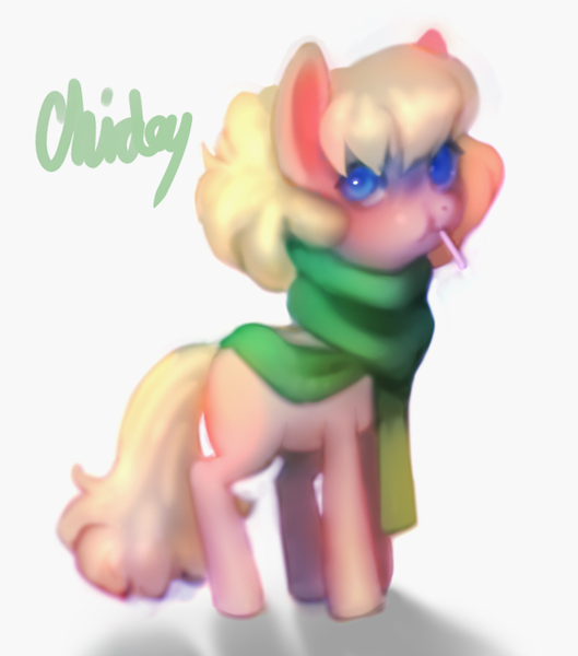 Size: 583x661 | Tagged: safe, artist:toycake, derpibooru import, oc, oc:chidey, unofficial characters only, earth pony, pony, clothes, female, lollipop, mare, scarf, solo