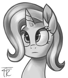 Size: 695x793 | Tagged: safe, artist:wildberry-poptart, derpibooru import, trixie, pony, unicorn, female, grayscale, mare, monochrome, portrait, solo