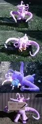 Size: 800x2325 | Tagged: ammobox, artist:bladespark, derpibooru import, fallout equestria, irl, no eyes, oc, oc:taint fare, photo, pills, pills here, plushie, safe, sign, tentacles, unofficial characters only, wat