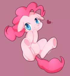 Size: 1318x1420 | Tagged: dead source, safe, artist:sion, derpibooru import, pinkie pie, pony, cute, diapinkes, floppy ears, heart, looking at you, simple background, solo, underhoof