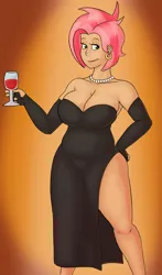 Size: 1126x1920 | Tagged: artist:hamflo, babs seed, black dress, breasts, busty babs seed, chubby, cleavage, clothes, curvy, derpibooru import, dress, earring, evening gloves, female, fingerless elbow gloves, fingerless gloves, glass, gloves, human, humanized, jewelry, legs, light skin, little black dress, long gloves, necklace, older, pearl necklace, seductive pose, sexy, side slit, solo, solo female, strapless, stupid sexy babs seed, suggestive, thighs, wine, wine glass