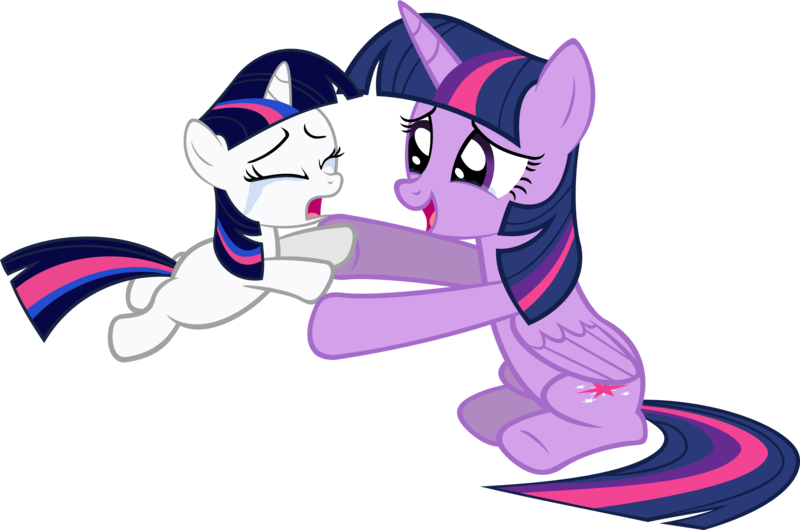 Size: 2479x1642 | Tagged: safe, artist:zacatron94, derpibooru import, edit, twilight sparkle, twilight sparkle (alicorn), oc, oc:starlight sparkle, alicorn, pony, unicorn, crying, female, filly, mare, not twilight sparkle, parent:night light, parent:twilight velvet, recolor, request, sisters, tears of joy