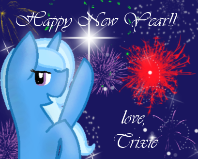 Size: 409x328 | Tagged: safe, artist:now-you-see-us, derpibooru import, trixie, pony, unicorn, female, happy new year, mare, solo