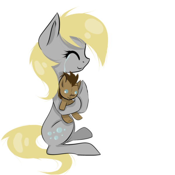 Size: 894x894 | Tagged: safe, artist:skune, derpibooru import, derpy hooves, doctor whooves, time turner, pegasus, pony, crying, female, mare, plushie, solo
