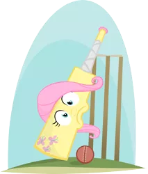 Size: 2766x3251 | Tagged: artist:jittery-the-dragon, ball, cricket, cricket ball, cricket bat, derpibooru import, flutterbat, fluttershy, high res, inanimate tf, leaning, objectification, object pony, original species, ponified, pun, safe, simple background, solo, species swap, transparent background, vector, visual pun