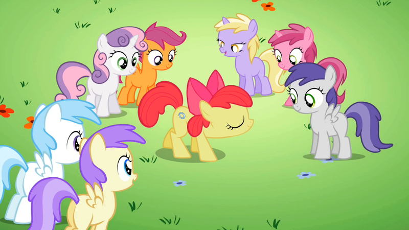 Size: 969x545 | Tagged: alula, apple bloom, cotton cloudy, derpibooru import, dinky hooves, filly, pluto, ruby pinch, safe, scootaloo, screencap, sweetie belle, the cutie pox, tornado bolt