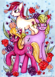 Size: 690x972 | Tagged: artist:madblackie, daisy, derpibooru import, flower, flower trio, flower wishes, lily, lily valley, rose, roseluck, safe, traditional art