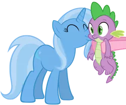 Size: 1984x1650 | Tagged: artist:titanium-pony, derpibooru import, female, kissing, kiss on the cheek, male, pinkie pie, safe, shipper on deck, shipping, spike, spikelove, spixie, straight, trixie