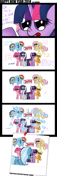 Size: 1000x3085 | Tagged: safe, artist:chibi95, derpibooru import, applejack, fluttershy, pinkie pie, rainbow dash, rarity, trixie, twilight sparkle, twilight sparkle (alicorn), alicorn, pony, comic, dialogue, female, happy new year, inconvenient trixie, mane six, mare, photo, photobomb