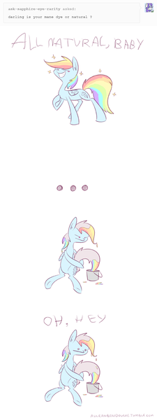 Size: 500x1334 | Tagged: artist:faikie, ask, blatant lies, derpibooru import, hair dye, rainbow dash, rainbow douche, rainbow-less dash, safe