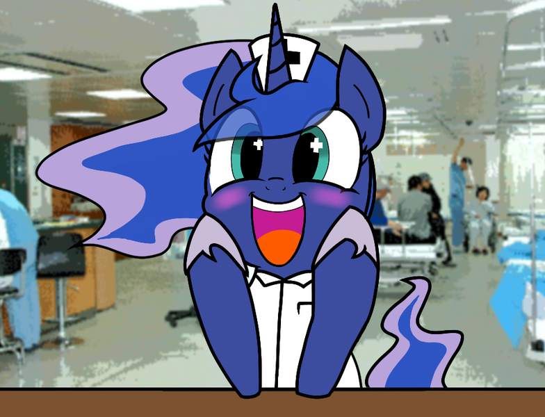 Size: 941x720 | Tagged: askdrlunakor, blushing, cute, derpibooru import, hospital, lunabetes, nurse, nurse luna, photoshop, princess luna, safe