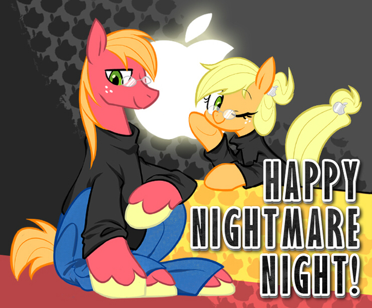 Size: 740x613 | Tagged: safe, derpibooru import, applejack, big macintosh, earth pony, pony, applejack-kor, glasses, male, nightmare night, stallion