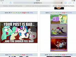 Size: 2048x1536 | Tagged: safe, derpibooru import, bon bon, carrot top, derpy hooves, doctor whooves, golden harvest, lyra heartstrings, minuette, octavia melody, sweetie drops, time turner, vinyl scratch, pegasus, pony, derpibooru, bon bon is not amused, exploitable meme, female, juxtaposition, juxtaposition win, mare, meme, meta