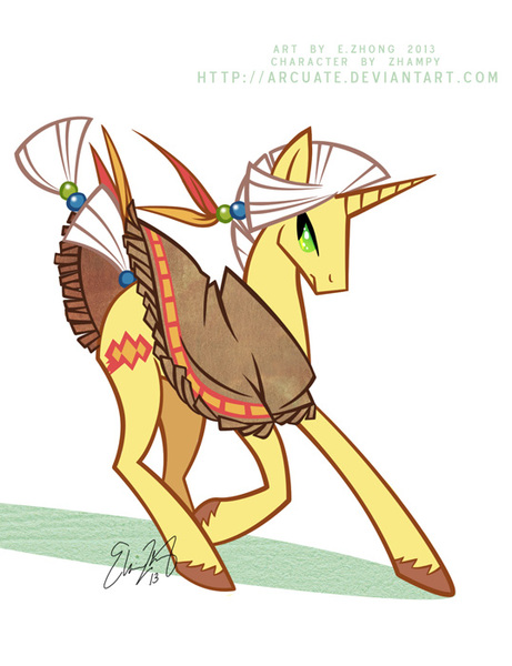 Size: 538x700 | Tagged: safe, artist:arcuate, derpibooru import, oc, oc:racing diamond, unofficial characters only, pony, clothes, feather, male, poncho, solo, stallion, unshorn fetlocks