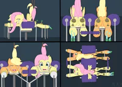 Size: 4092x2893 | Tagged: applejack, artist:mcm21, bondage, bondage furniture, fetish, fluttershy, front hoof tickling, hoof tickling, hooves, safe, tickle fetish, tickle roller, tickle torture, tickling, tickling machine, underhoof