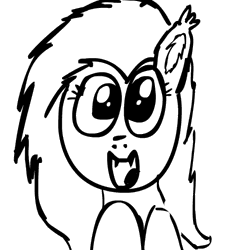 Size: 500x500 | Tagged: safe, artist:themightyshizam, derpibooru import, fluttershy, bat pony, pony, animated, cute, ear scratch, eyes closed, fangs, floppy ears, flutterbat, happy, looking at you, monochrome, open mouth, race swap, scratching, shyabates, shyabetes, smiling, solo