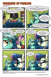 Size: 1962x2943 | Tagged: adorkable, artist:saturdaymorningproj, bon bon, comic, cute, derpibooru import, dork, glasses, humie, lyra heartstrings, meta, my little human, rose-tinted glasses, safe, sweetie drops