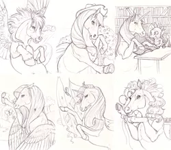 Size: 3000x2622 | Tagged: applejack, artist:anarchpeace, derpibooru import, fluttershy, mane seven, mane six, monochrome, pinkie pie, rainbow dash, rarity, realistic, safe, spike, traditional art, twilight sparkle