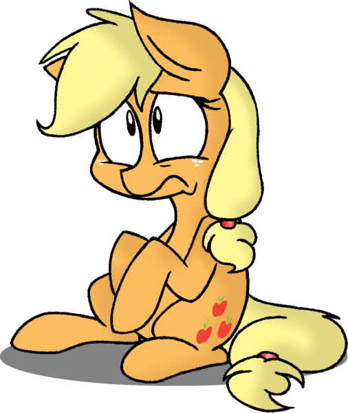 Size: 1129x1339 | Tagged: applejack, artist:strangiesleepy, derpibooru import, sad, safe, sitting, solo