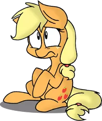 Size: 1129x1339 | Tagged: applejack, artist:strangiesleepy, derpibooru import, sad, safe, sitting, solo