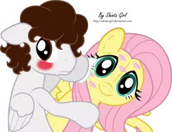 Size: 3106x2367 | Tagged: safe, artist:joey darkmeat, artist:shinta-girl, derpibooru import, fluttershy, oc, pegasus, pony, blushing, flutterdoll, kiss mark, lipstick, looking back, nervous, plushie, twidoll, wiping