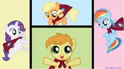 Size: 961x540 | Tagged: safe, artist:schwarzekatze4, derpibooru import, applejack, braeburn, rainbow dash, rarity, alternate universe, colt, cute, cutie mark crusaders, dashabetes, diabetes, filly, harmony-verse, jackabetes, raribetes