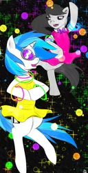 Size: 768x1500 | Tagged: safe, artist:naonii, derpibooru import, octavia melody, vinyl scratch, pony, bipedal, dancing, glowstick