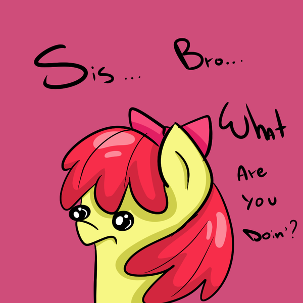 Size: 1000x1000 | Tagged: apple bloom, ask-winged-shine, cute, derpibooru import, frown, implied incest, safe, simple background, solo, stare