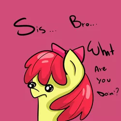 Size: 1000x1000 | Tagged: apple bloom, ask-winged-shine, cute, derpibooru import, frown, implied incest, safe, simple background, solo, stare