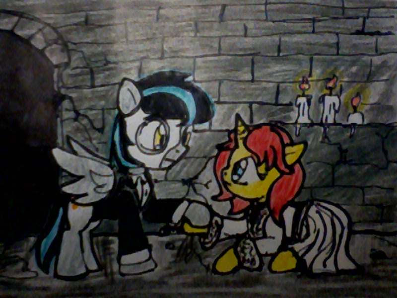 Size: 800x600 | Tagged: safe, artist:fergarcia220, derpibooru import, oc, oc:blackgryph0n, oc:eilemonty, unofficial characters only, pegasus, pony, unicorn, blackgryph0n, eilemonty, eilexgryph, phantom of the opera, ponysona, sketch